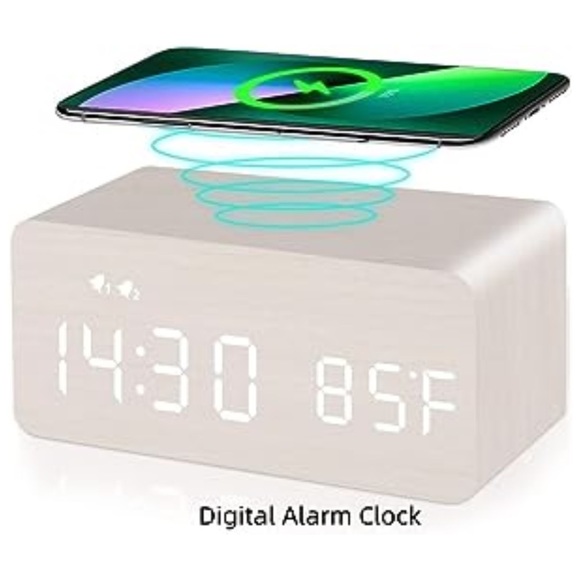Other - New Digital Wooden Alarm Clock with Phone Charging
